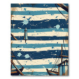 Distressed Nautical Blue Striped Coastal Rug
