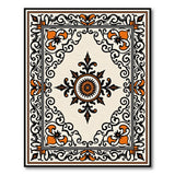 Ornate Cream Area Rug with Orange Fleur-de-Lis Border