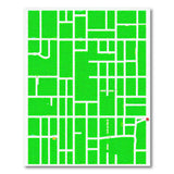 Vibrant Green Geometric City Grid Rug