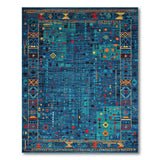 Blue and Teal Teal Blue Geometric Tribal Area Rug