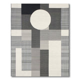 Bold Geometric Black White Area Rug with Central Circle