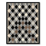 Textured Black White Grey Diamond Check Area Rug
