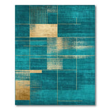 Blue and Teal Teal Gold Geometric Modern Area Rug