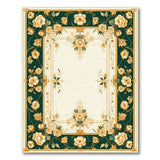 Ornate Green Gold Peony Border Area Rug