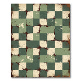 Vintage Distressed Green Checkered Area Rug