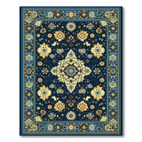 Navy Blue Gold Sunflower Persian Area Rug