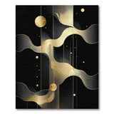 Gold Waves Moons Black Geometric Rug