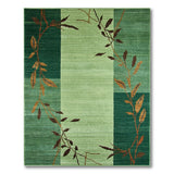 Green Leaf Branch Striped Area Rug