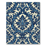 Navy Blue Damask Floral Scroll Area Rug