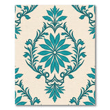 Teal Damask Floral Area Rug on Cream