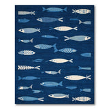 ODIKA Blue Nautical Fish Washable Area Rug, Low Pile Non-Slip Pet & Kid Friendly Carpet