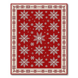 Red Snowflake Holiday Area Rug with Ornate Border