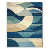 Blue and Teal Blue Teal Abstract Wave Geometric Area Rug