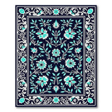 Navy Teal Floral Persian Area Rug