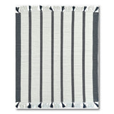 Black White Striped Woven Rug with Tassel Fringe