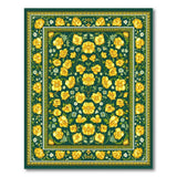 Emerald Green Persian Floral Rug with Golden Yellow Blooms