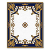 Blue and Teal Navy Blue Ornate Gold Filigree Border Area Rug
