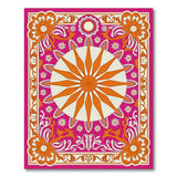 Pink Sunburst Daisy Area Rug with Ornate Floral Borders