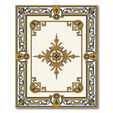 Ornate Gold Navy Bordered Ivory Area Rug