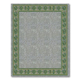 Grey Linen Field with Ornate Green Floral Border Rug