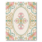 Ornate Pink Teal Floral Oval Medallion Rug