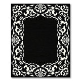 Black and White Ornate Black White Floral Border Rug