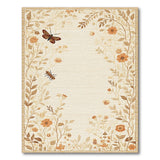 Beige Floral Vintage Area Rug with Butterflies