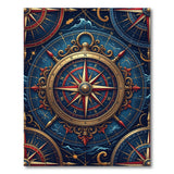 Blue and Teal Ornate Nautical Compass Rose Area Rug