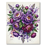Purple Peony Watercolor Bouquet Area Rug