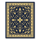 Navy Blue Gold Ornate Floral Area Rug