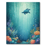 Washable Ocean Sea Turtle & Coral Reef Low Pile Area Rug