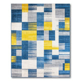 Modern Geometric Navy Blue Yellow Patchwork Rug