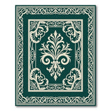 Elegant Emerald Green Fleur-de-Lis Ornate Area Rug