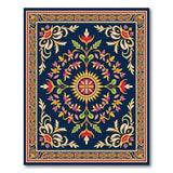 Navy Persian Medallion Rug with Vibrant Floral Border