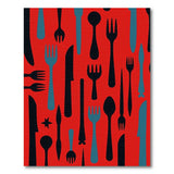 Red Cutlery Print Washable Area Rug