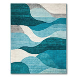 Blue and Teal Teal Blue Abstract Wave Area Rug