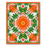 Vibrant Orange Floral Area Rug with Green Foliage