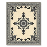 Ornate Black Floral Medallion Rug on Beige