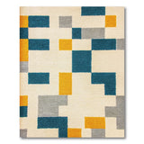 Teal Orange Gray Geometric Block Area Rug