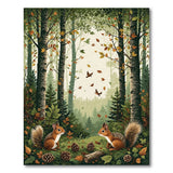 ODIKA Washable Woodland Squirrel Forest Rug - Non-Slip Low Pile Decor