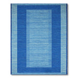 Blue Striped Geometric Border Area Rug
