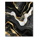 Washable Black and Gold Marble Abstract Modern Low Pile Area Rug