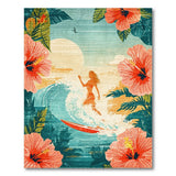 ODIKA Vintage Surf & Hibiscus Washable Rug - Non-Slip Tropical Low Pile Area Rug