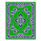 Ornate Green Persian Area Rug with Navy Border