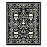 Gothic Skull Floral Black White Area Rug