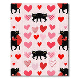 Playful Black Cats Pink Hearts Area Rug