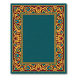 Ornate Teal Border Area Rug with Gold Motifs