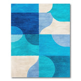 Blue Teal Curved Geometric Area Rug