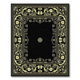 Ornate Gold Floral Border Black Area Rug