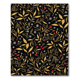 Gold Leaf Holly Berry Snowflakes Black Area Rug
